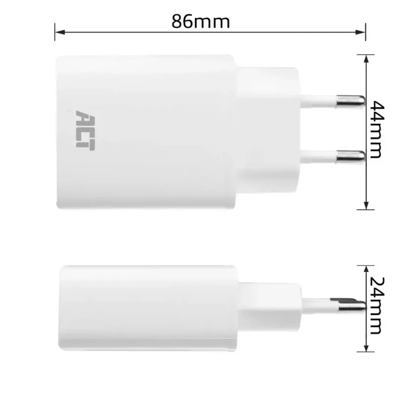 ACT kompakti USB-C-lataussovitin 20W pikalataus sisäkäyttö yleismalli valkoinen