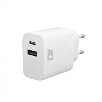 ACT USB-C & USB-A laturi 20 W Power Delivery PPS, Quick Charge, GaNFast