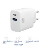 ACT USB-C & USB-A laturi 20 W Power Delivery PPS, Quick Charge, GaNFast