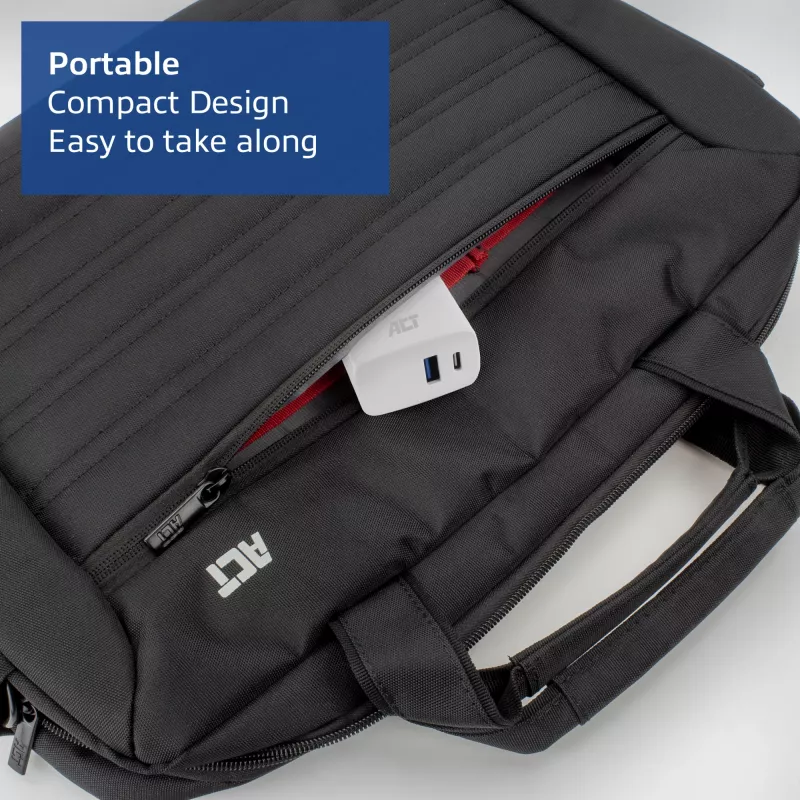 ACT USB-C & USB-A laturi 20 W Power Delivery PPS, Quick Charge, GaNFast