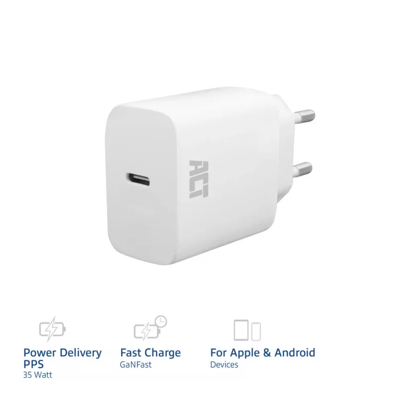 USB-C laturi ACT 35W Power Delivery PPS GaNFast yleismalli