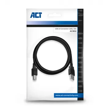 ACT USB 2.0 liitäntäkaapeli A-uros - B-uros 1,8 metriä