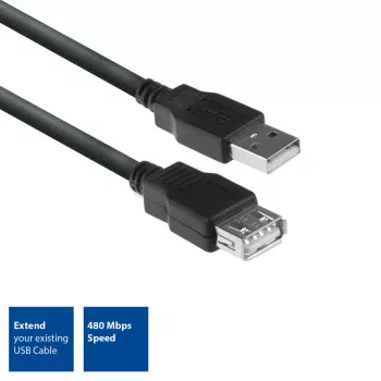 ACT USB 2.0 jatkokaapeli A uros - A naaras 1,8 metriä, vetoketjupussi