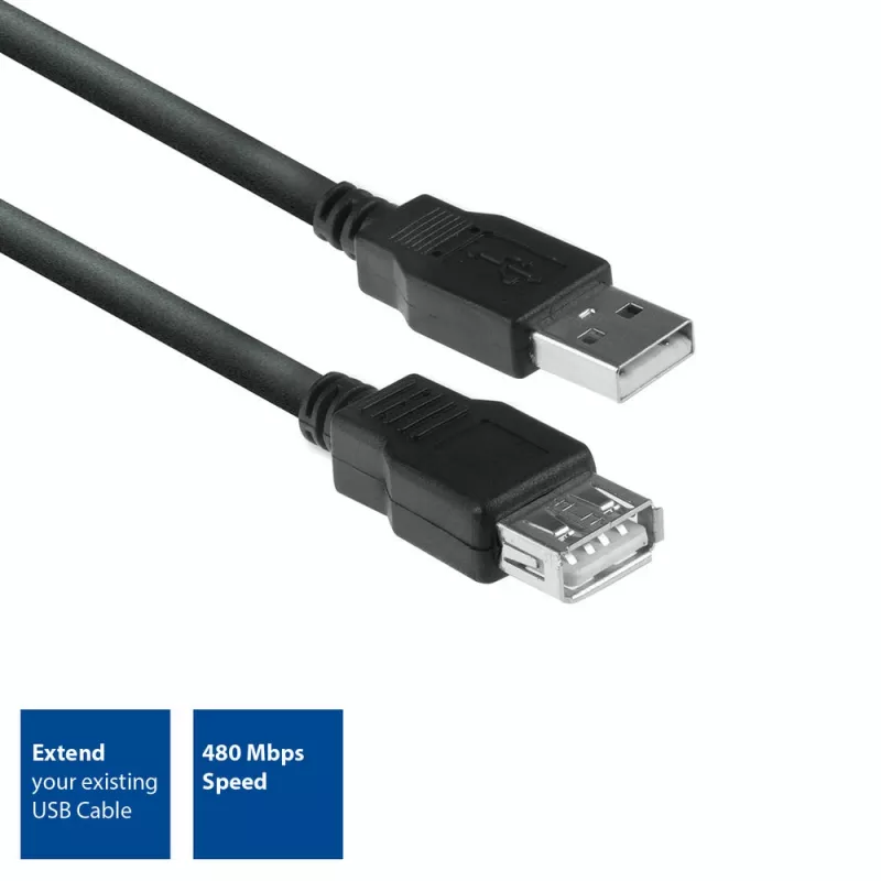ACT USB 2.0 jatkokaapeli A uros - A naaras 1,8 metriä, vetoketjupussi