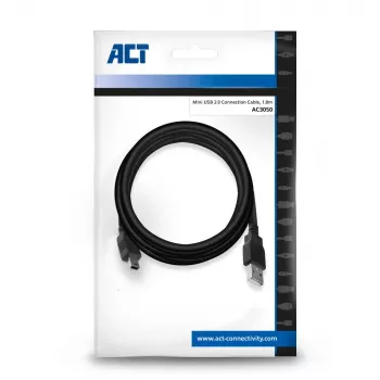 ACT USB 2.0 liitäntäkaapeli A-uros - Mini-B-uros 1,8 metriä