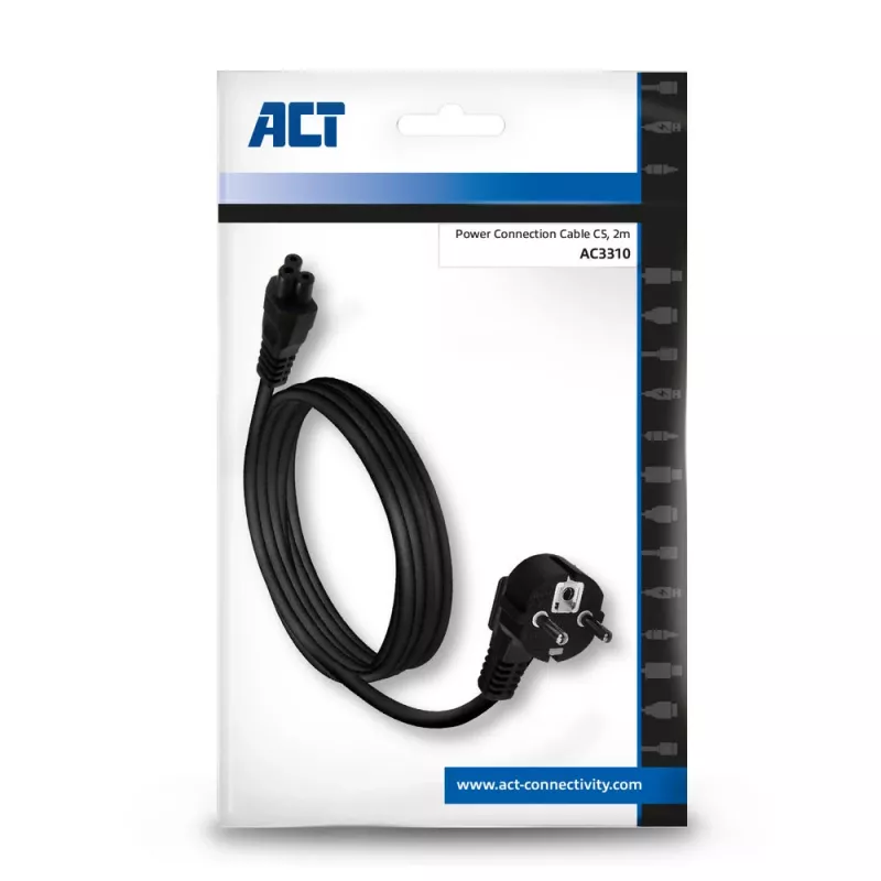 ACT virtakaapeli uros CEE7/7 (kulma) - C5 musta 2 m