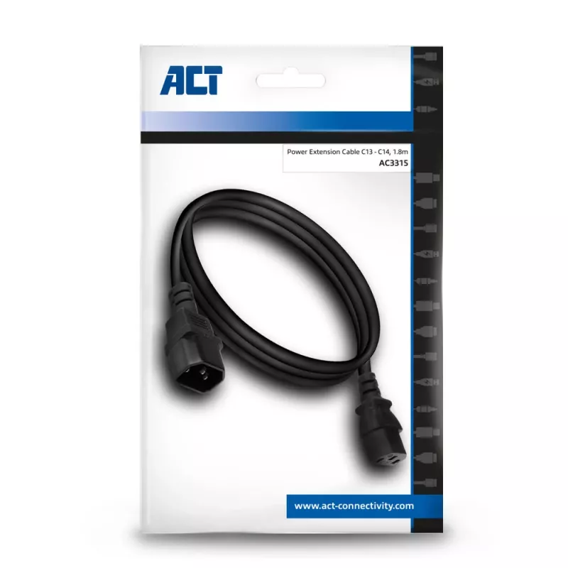 Virtakaapeli C13 C14 musta 1,8 m ACT Powercord