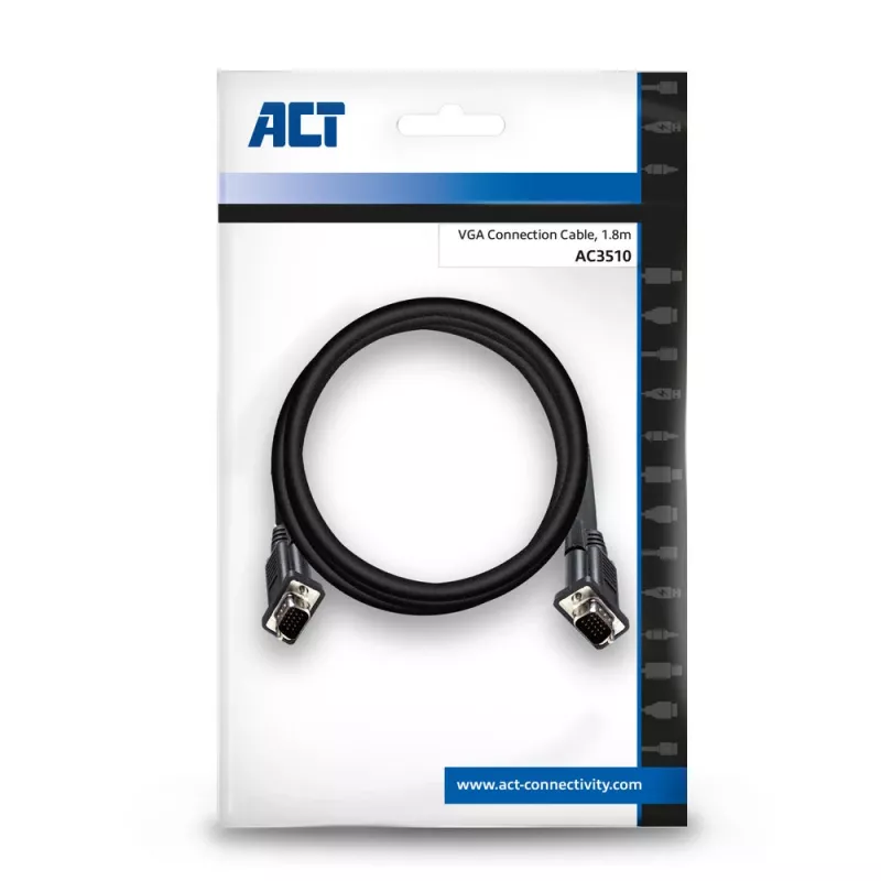 VGA-kaapeli ACT AC3510 — 1,8 m, VGA (D-Sub) - VGA (D-Sub), musta