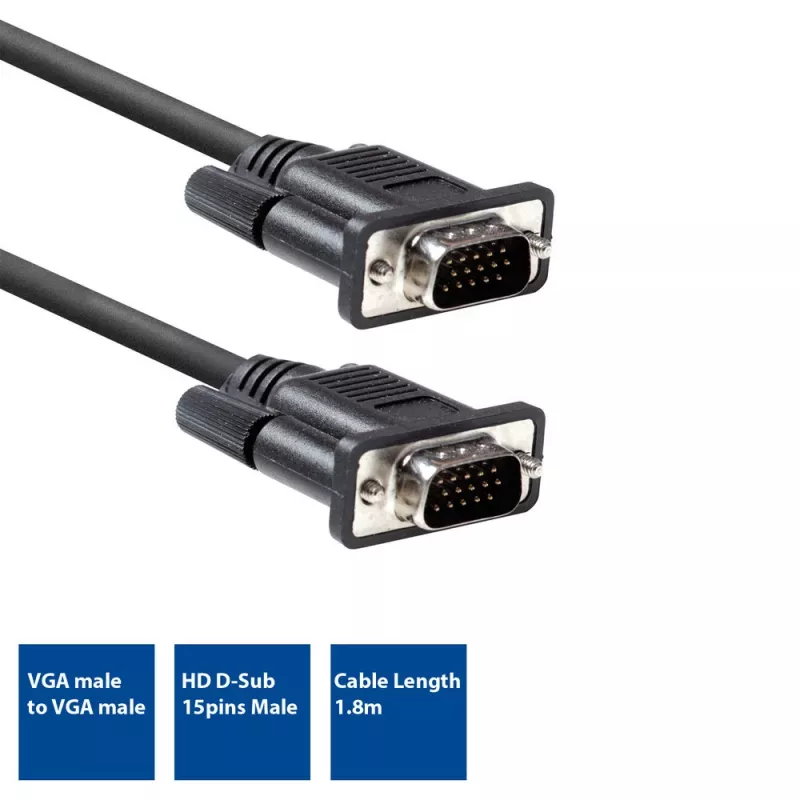 VGA-kaapeli ACT AC3510 — 1,8 m, VGA (D-Sub) - VGA (D-Sub), musta