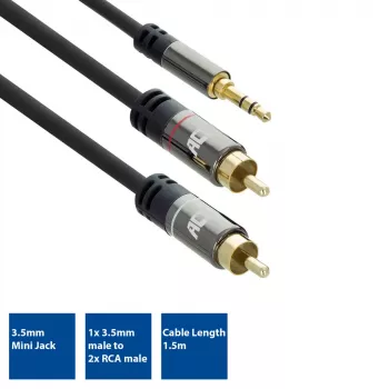 Audiokaapeli ACT AC3605 1,5 m 3,5 mm - 2 x RCA musta