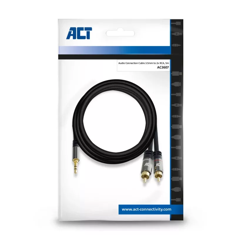 ACT 5 metriä laadukas audiokaapeli 1x 3,5 mm kuulokeplugi – 2x RCA-plugi