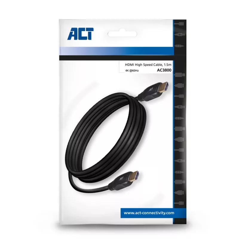 ACT 1,5 m HDMI High Speed -videokaapeli v2.0 HDMI-A uros - HDMI-A uros