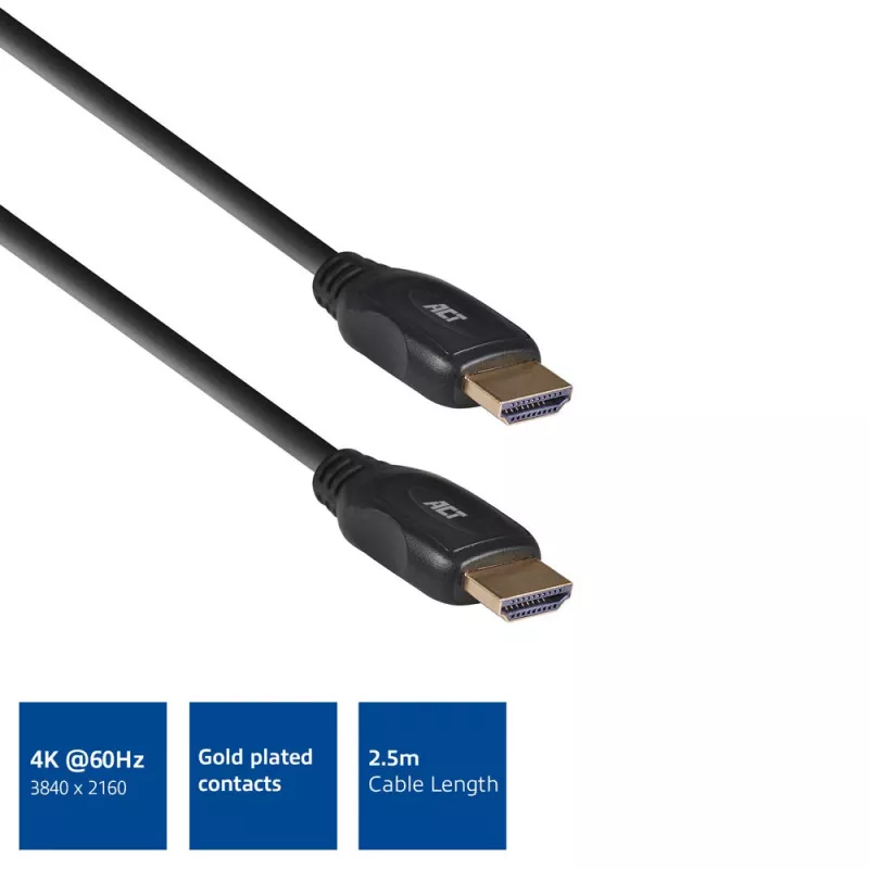 ACT 2,5 m HDMI 4K High Speed -kaapeli v2.0 HDMI-A uros - HDMI-A uros