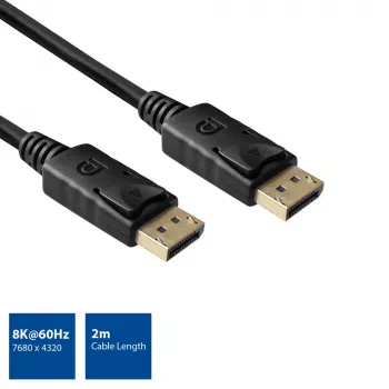 ACT 2 metrin DisplayPort 1.4 8K -liitäntäkaapeli uros - uros