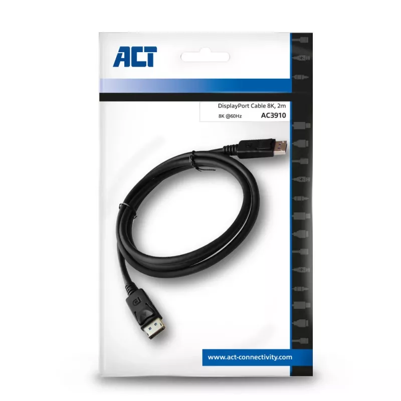 ACT 2 metrin DisplayPort 1.4 8K -liitäntäkaapeli uros - uros