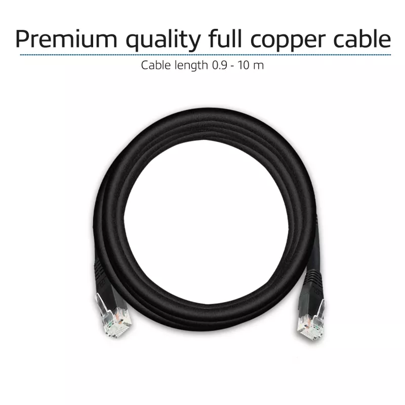 ACT musta 15,0 metrin U/UTP CAT6 -verkkokaapeli RJ45-liittimillä