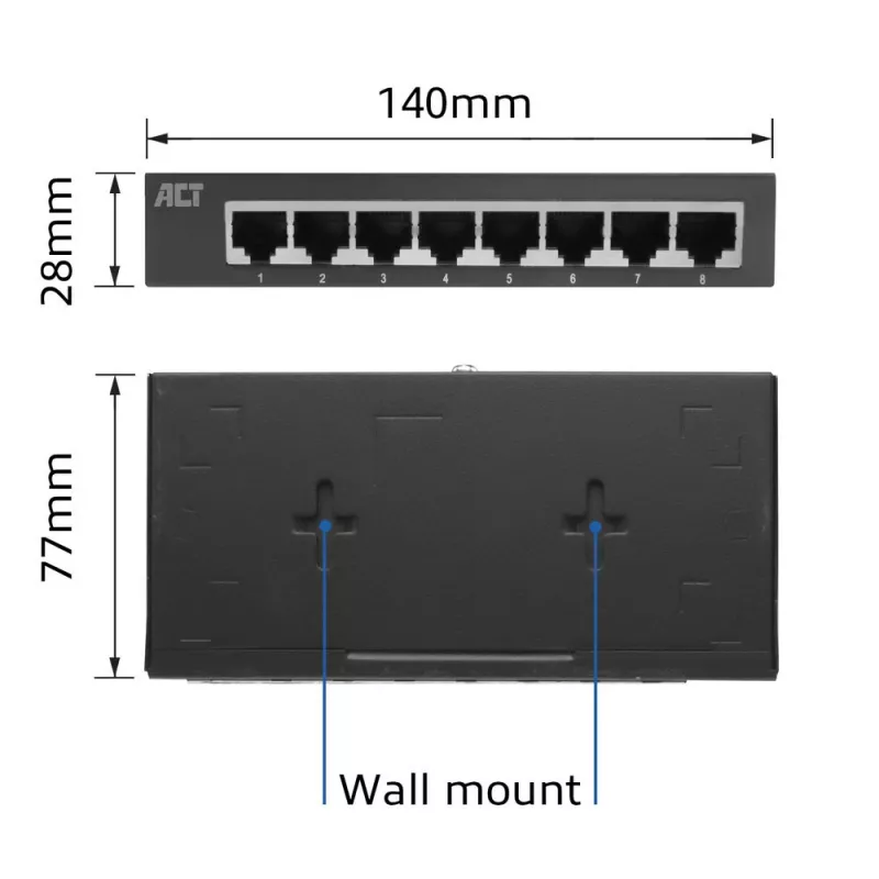 Hallitsematon kytkin ACT AC4418 8 porttia Gigabit Ethernet 10/100/1000