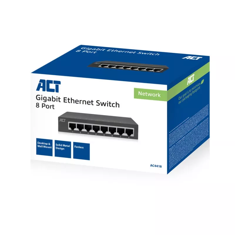 Hallitsematon kytkin ACT AC4418 8 porttia Gigabit Ethernet 10/100/1000