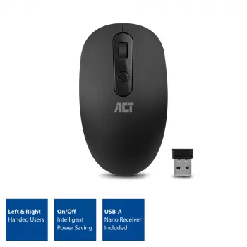 ACT langaton hiiri 1200 DPI, molempikätinen, RF langaton, 1200 DPI, musta