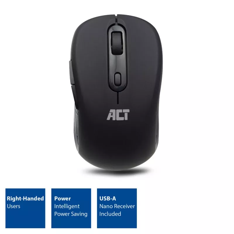 ACT AC5125 langaton hiiri, molempikätinen, 1600 DPI, musta