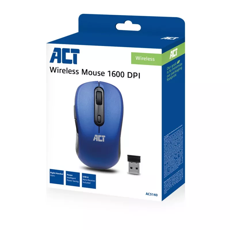 ACT AC5140 molempikätinen langaton hiiri, 1600 DPI, RF Wireless, sininen/musta
