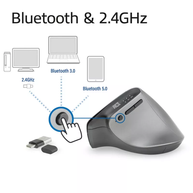 ACT langaton ergonominen hiiri Bluetoothilla ja USB-C/USB-A