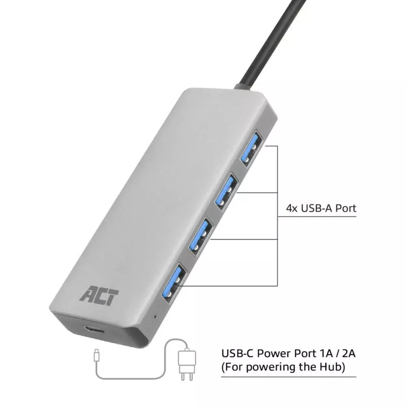 USB-keskitin ACT AC6121 Type-A 5000 Mbit/s alumiini