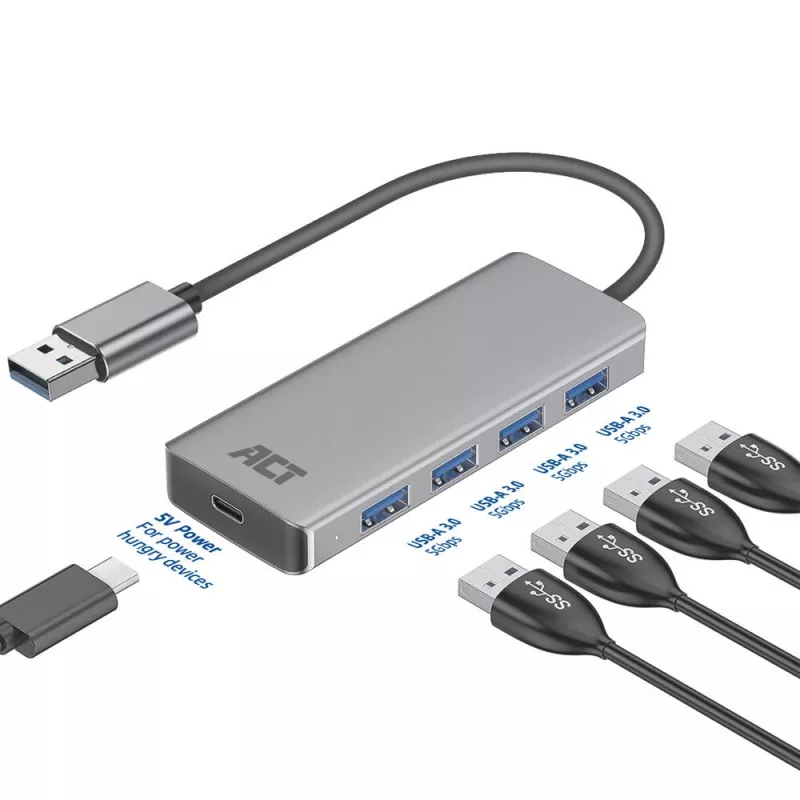 USB-keskitin ACT AC6121 Type-A 5000 Mbit/s alumiini