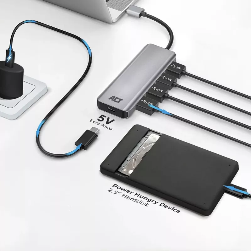 USB-keskitin ACT AC6121 Type-A 5000 Mbit/s alumiini