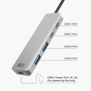USB-keskitin ACT AC6125 3.2 Gen 1 Type-A 5000 Mbit/s harmaa