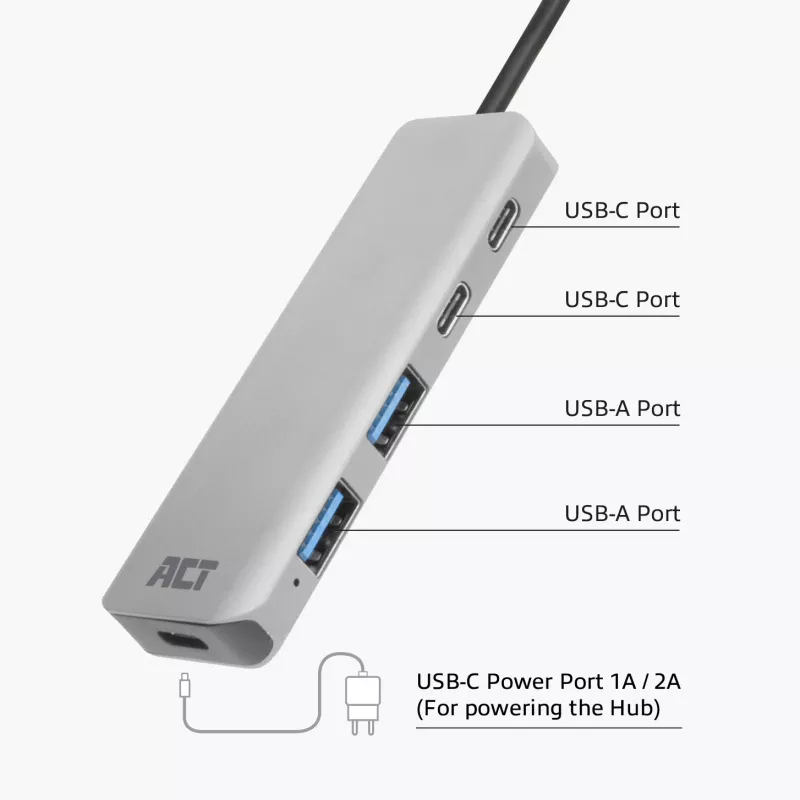 USB-keskitin ACT AC6125 3.2 Gen 1 Type-A 5000 Mbit/s harmaa