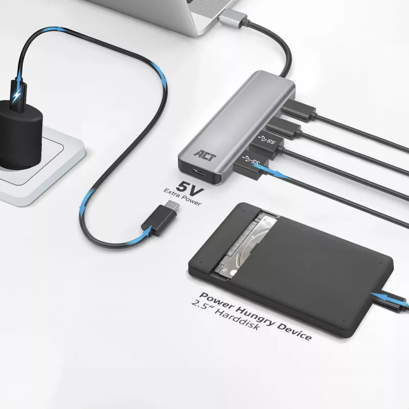 USB-keskitin ACT AC6125 3.2 Gen 1 Type-A 5000 Mbit/s harmaa