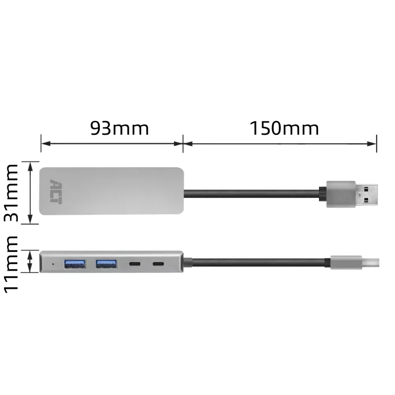 USB-keskitin ACT AC6125 3.2 Gen 1 Type-A 5000 Mbit/s harmaa