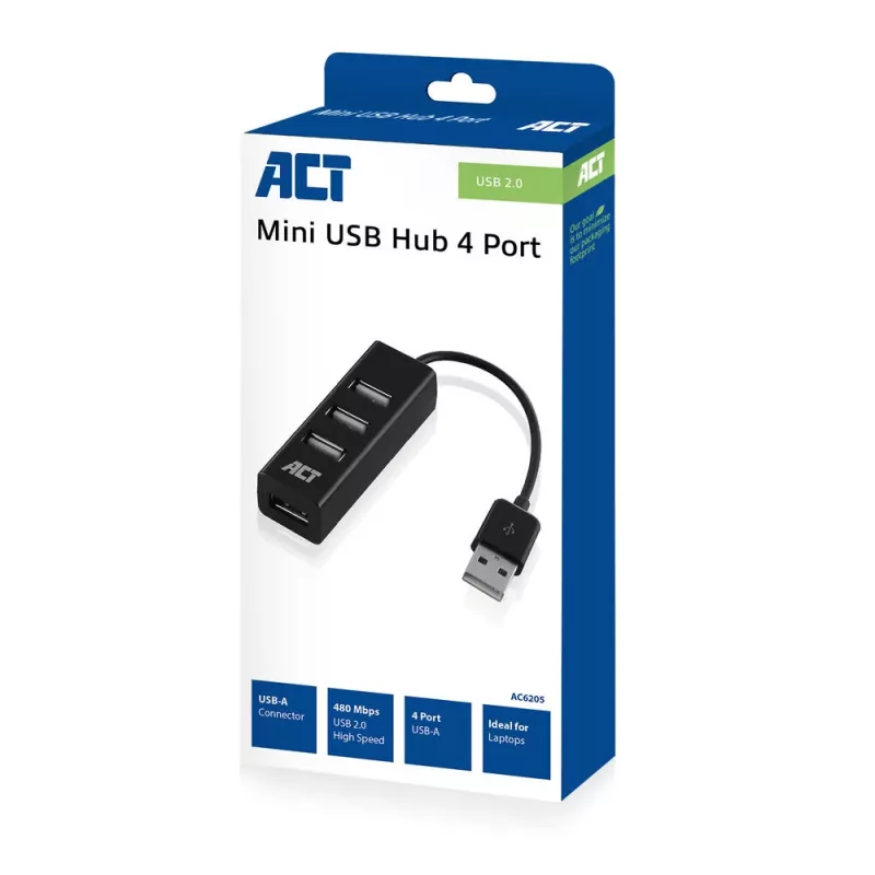 USB-keskitin ACT AC6205 2.0 480 Mbit/s musta 0,12 m