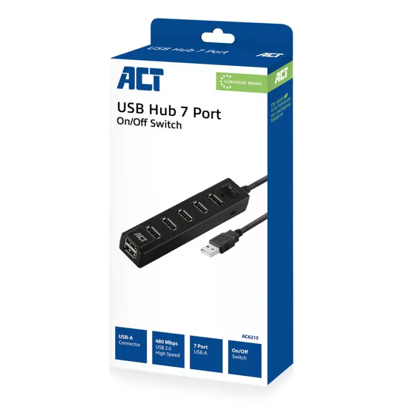 USB-keskitin ACT AC6215 480 Mbit/s musta