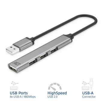 ACT AC6225 USB 2.0 -keskitin 480 Mbit/s harmaa alumiini
