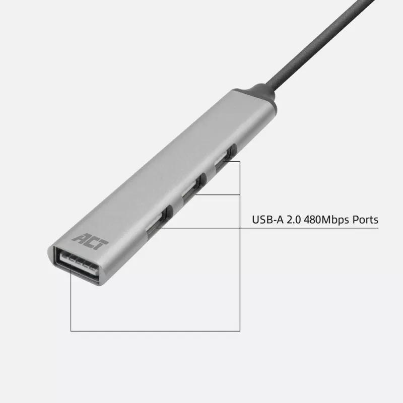 ACT AC6225 USB 2.0 -keskitin 480 Mbit/s harmaa alumiini