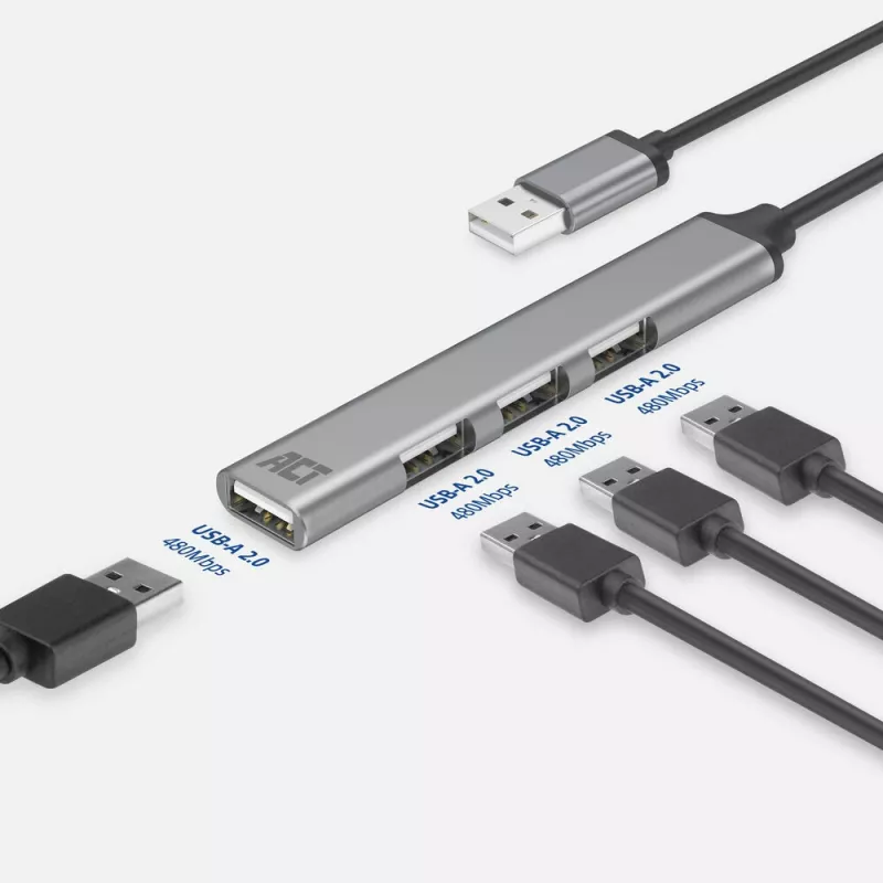ACT AC6225 USB 2.0 -keskitin 480 Mbit/s harmaa alumiini
