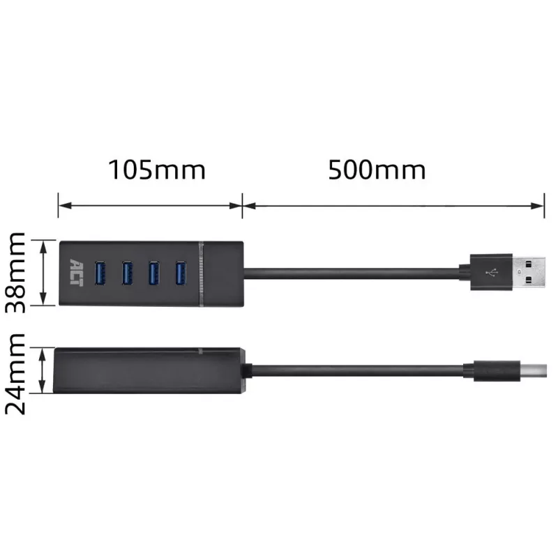 ACT AC6300 USB 3.2 Gen 1 -keskitin Type-A 5000 Mbit/s musta