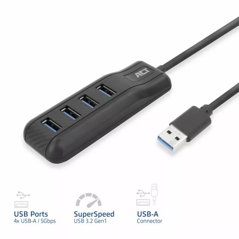 ACT AC6320 USB-keskitin USB 3.2 Gen 1 (3.1 Gen 1) Type-A 5000 Mbit/s musta
