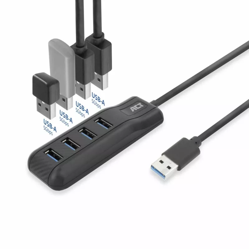 ACT AC6320 USB-keskitin USB 3.2 Gen 1 (3.1 Gen 1) Type-A 5000 Mbit/s musta