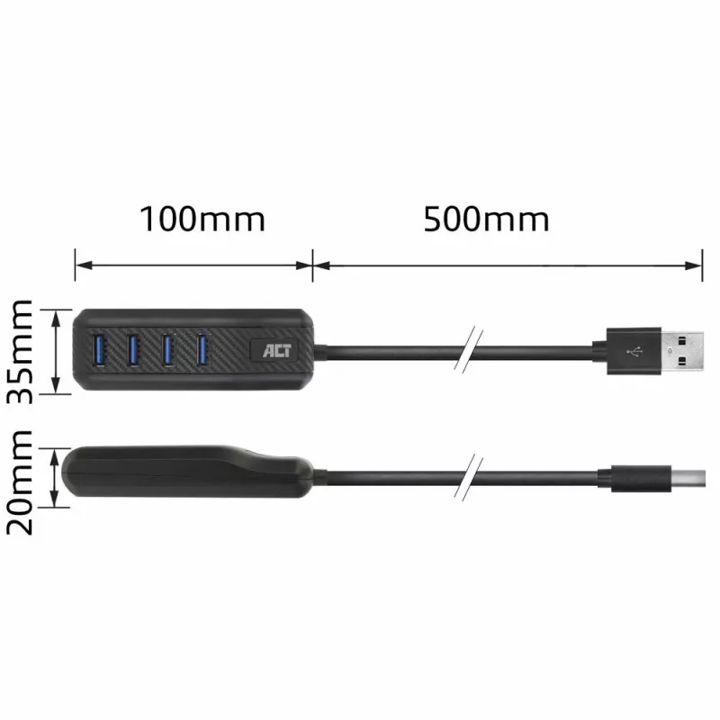 ACT AC6320 USB-keskitin USB 3.2 Gen 1 (3.1 Gen 1) Type-A 5000 Mbit/s musta