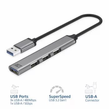 ACT AC6325 USB 3.2 Gen 1 Type-A -keskitin 5000 Mbit/s harmaa