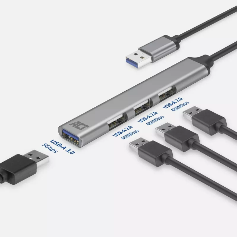 ACT AC6325 USB 3.2 Gen 1 Type-A -keskitin 5000 Mbit/s harmaa