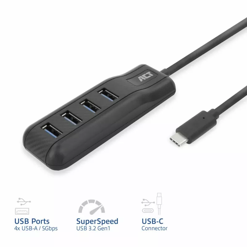 ACT AC6420 USB-keskitin USB 3.2 Gen 1 (3.1 Gen 1) Type-C 5000 Mbit/s musta