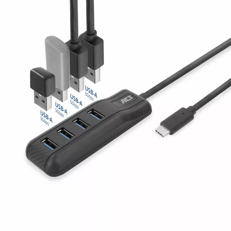 ACT AC6420 USB-keskitin USB 3.2 Gen 1 (3.1 Gen 1) Type-C 5000 Mbit/s musta