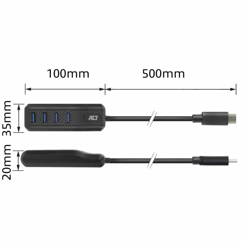 ACT AC6420 USB-keskitin USB 3.2 Gen 1 (3.1 Gen 1) Type-C 5000 Mbit/s musta