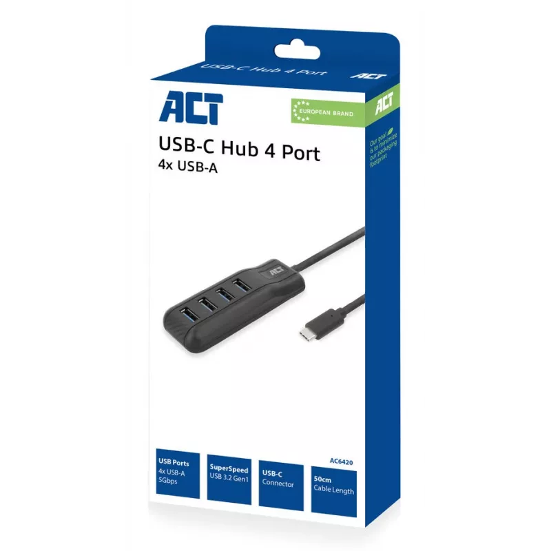 ACT AC6420 USB-keskitin USB 3.2 Gen 1 (3.1 Gen 1) Type-C 5000 Mbit/s musta