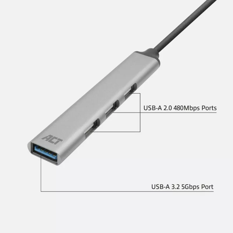 USB-keskitin ACT AC6425 Type-C 5000 Mbit/s alumiini harmaa