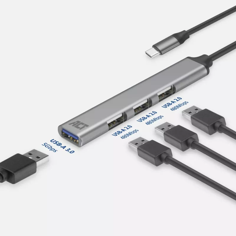 USB-keskitin ACT AC6425 Type-C 5000 Mbit/s alumiini harmaa